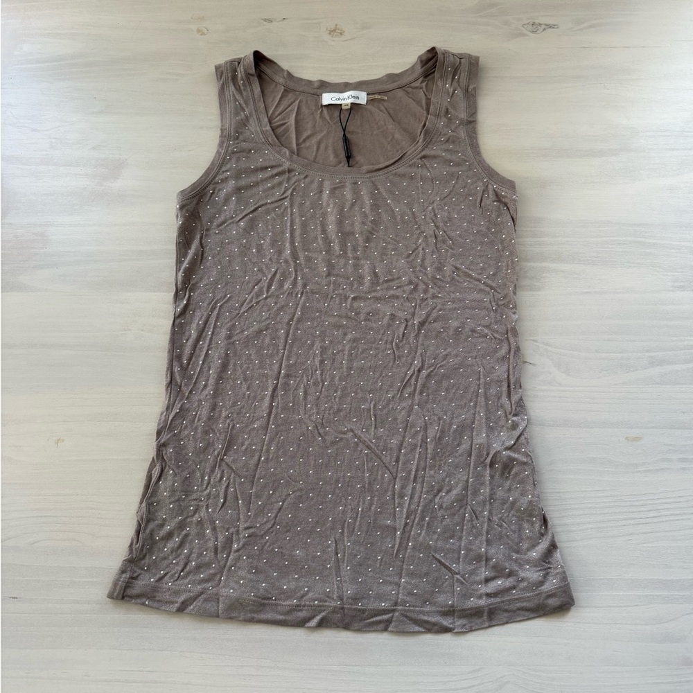 NWT Calvin Klein Taupe Tank Top with Subtle Sparkle and Silver Studs